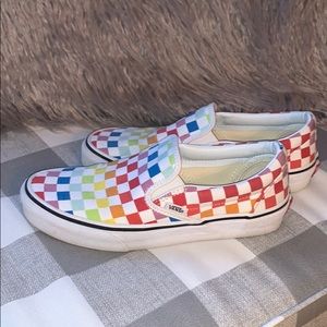 rainbow checkered slip on vans